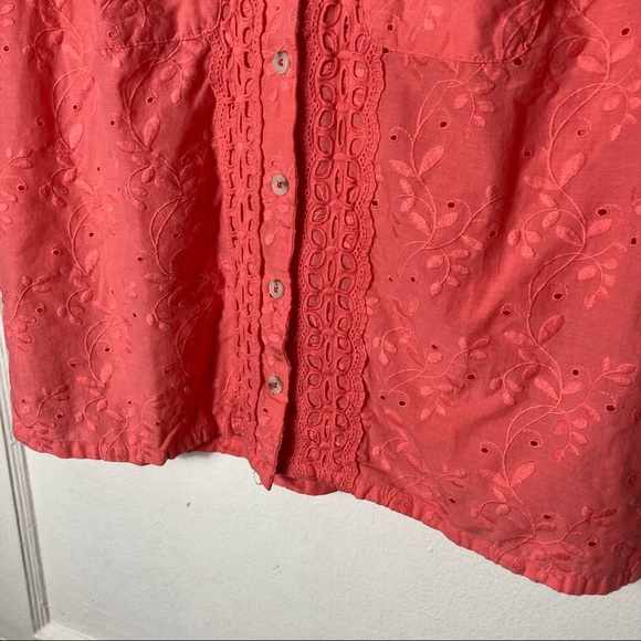 Anthro maeve guayabera eyelet lace coral top 12 - Picture 5 of 8